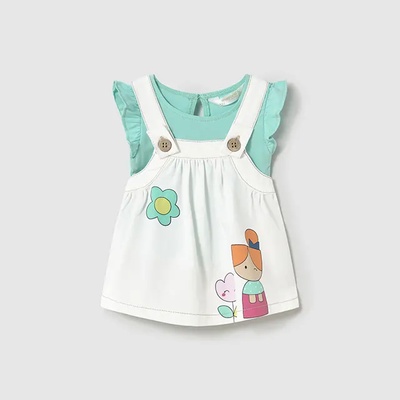 Mayoral Комплект тюркоазена тениска и бял сукман за новородено момиче Майорал