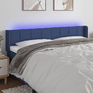 vidaXL LED горна табла за легло, синя, 183x16x78/88 см, плат (3123256)