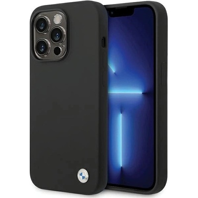 BMW Силиконов калъф с метално лого на BMW iPhone 15 Pro Max - черен (3666339200107)