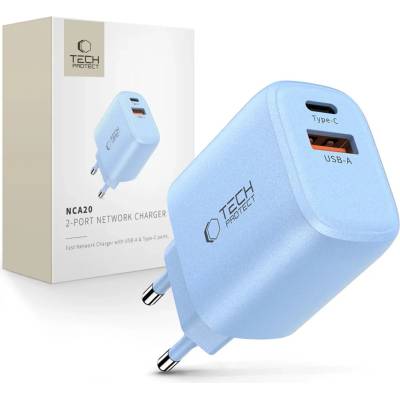 Tech-Protect nca20 Захранване за мрежа с 2 порта pd 20w / qc3.0 светлосиньо (5906302330652)