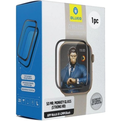 BLUEO Стъклен Протектор за Apple Watch 11/ 10 42mm, Blueo HD 5D Glass, Черен (5903396388163)