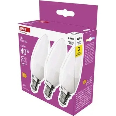 Emos Žiarovka LED Classic Candle 4.2W E14 neutrálna biela 3 ks