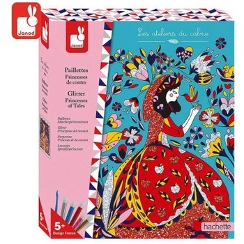 Janod - Комплект за рисуване с брокат - Блестящи приказни принцеси (J07886)