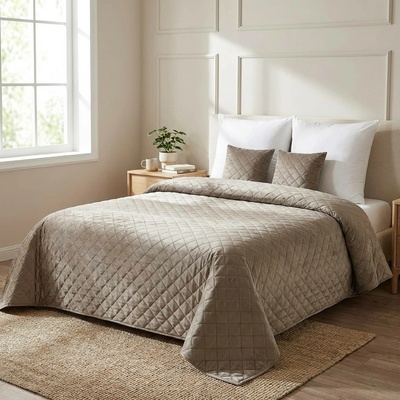 Euromat Přehoz na postel AMARANTE TAUPE, hnědý, 220x240cm, dvoulůžkový + 2x povlak 40 x 40cm