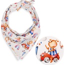 Biante detská bavlnená šatka Sandra SA-521 modro-červení psíkovia s autami na bielom