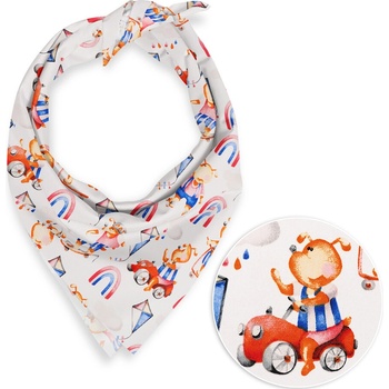 Biante detská bavlnená šatka Sandra SA-521 modro-červení psíkovia s autami na bielom