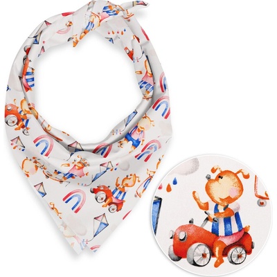 Biante detská bavlnená šatka Sandra SA-521 modro-červení psíkovia s autami na bielom