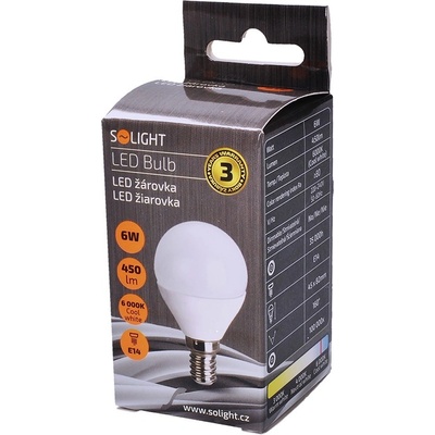 Solight LED žiarovka , miniglobe, 6W, E14, 6000K, 450lm