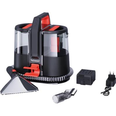 Прахосмукачка за текстил Techwood TAN-8005R, 185W, Li-Ion 220 mAh, Безжична употреба, Резервоар за чиста и отпадъчна вода, 40 мин автономия, 2 скорости, Черен/червен (TAN-8005R)