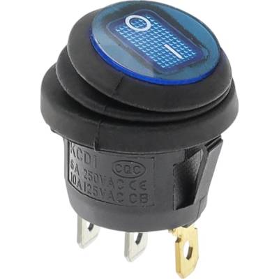 Kolískový vypínač okrúhly s podsvietením KCD1, ON-OFF, IP65, 250V/6A Modrá