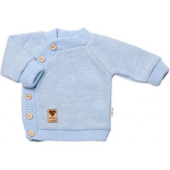 Baby Nellys detský pletený svetrík s gombíkmi zap. bokom Handmade modrý