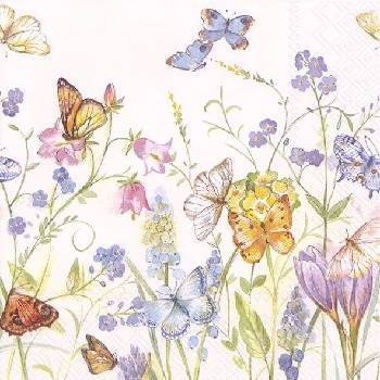 BUTTERFLIES AND BLOSSOMS ozdobné papierové obrúsky 33x33 cm pastelové