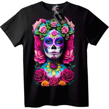 NOONEBRAND Тениска с цветен череп и рози - XS, Black