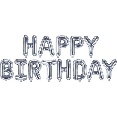 Balónik fóliový Nápis Happy Birthday strieborný