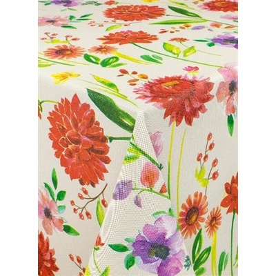 Obrus PVC 7741610, metráž, 20 m x 140 cm, veľké kvety na krémovom podklade, IMPOL TRADE