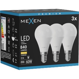 Mexen Nova 3x LED крушка E14, G45, 8W, Топла - 3000K, 840 lm - L101-E14-0830-01x03 (L101-E14-0830-01x03)