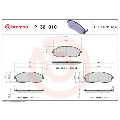 Sada brzdových platničiek kotúčovej brzdy BREMBO P 30 010 P 30 010