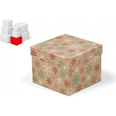 MFP vianočná darčeková krabica s vekom, rozmer 14x14x11cm, hnedý kraft s potlačou