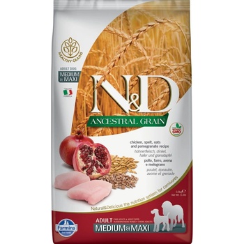 N&D Ancestral Grain Adult Medium & Maxi s kuraťom & granátovým jablkom 2 x 12 kg