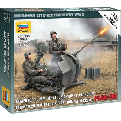 Zvezda German anti aircraft gun 20mm Flak 38 + posádka 1:72