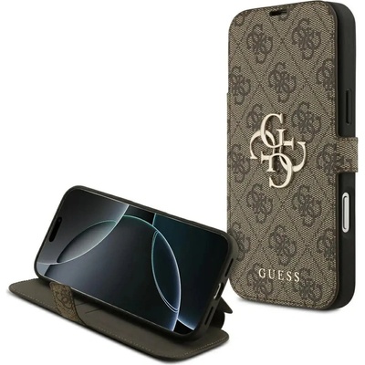 GUESS Калъф с метално лого Guess Book 4G за iPhone 17 Pro Max - кафяв