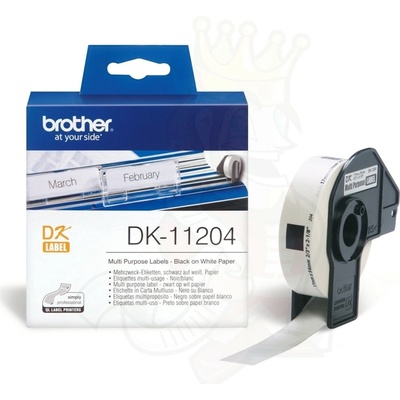 Brother Лента за етикетен принтер Brother тип DK, черно върху бяло, 17mm x 54mm, 400 бр, PN: DK-11204 (DK-11204)