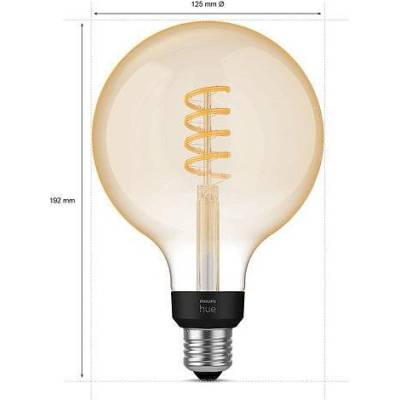Philips Смарт LED димируема крушка Philips Hue Filament G125, 7W, 550 lm, E27, топла бяла 2100K (929002478101)