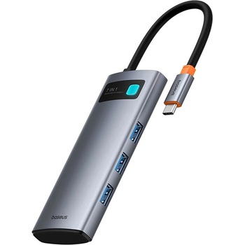 Baseus Докинг станция Baseus Joystar 7-in-1 Hub (B00030708811-01), от USB-C към 1x USB-C (PD), 3x USB-A. 1x HDMI, 1x SD четец, 1x microSD четец, сива (B00030708811-01)