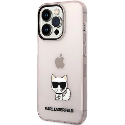KARL LAGERFELD Choupette Logo Case - дизайнерски кейс с висока защита за iPhone 14 Pro (розов-прозрачен)