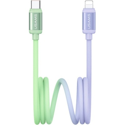 Usams US-SJ757 dvojfarebný opletený nabíjací a dátový USB-C na Lightning 1,2m zelenofialový
