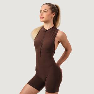 GymBeam Дамски гащеризон с цип NEO Mocha S