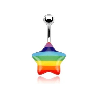 Šperky eshop piercing do pupíku z oceli stříbrná kulička duhová hvězda PC06.28