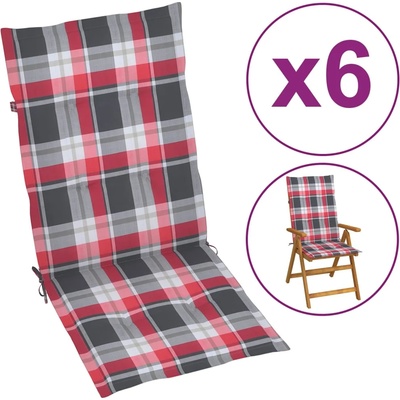 vidaXL Възглавници за столове 6 бр червено каре 120x50x3 см плат (314127)