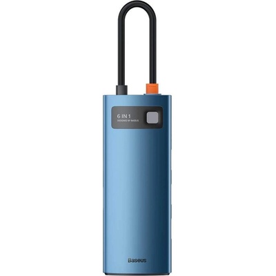 Baseus USB-C Metal Gleam Series 6-in-1 Hub (WKWG000003) - мултифункционален хъб за свързване на допълнителна периферия за устройства с USB-C (син)