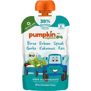 Pumpkin Organics Био пюре Pumpkin Organics - Пауч с круша, грах, спанак и краставица, 100 g (210716)