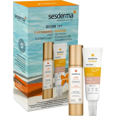 Sesderma Cvit Radiance + Repaskin Silk Touch Color SPF50 na tvár rozjasňujúci krém 50 ml + tónovací krém 50 ml