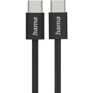 Hama Кабел за зареждане "Fabric", USB-C - USB-C, 1 m, Nylon, черен (HAMA-195002) - megamag