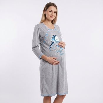 Сива нощница за кърмене с дълъг ръкав и слонче