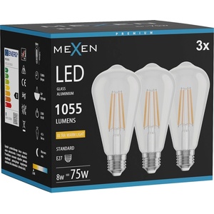 Mexen Vintis 3x LED нажежаема жичка крушка E27, ST64, 8W, Топла - 2200K, 1055 lm, прозрачна (L152-E27-0822-00x03)