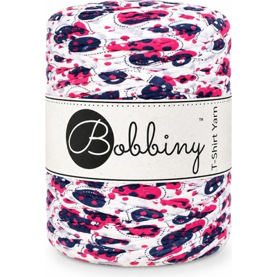 Bobbiny T-shirt yarn Bobbiny - T-shirt yarn: Bílé s růžovo-tmavě modrým puntíkovaným vzorem