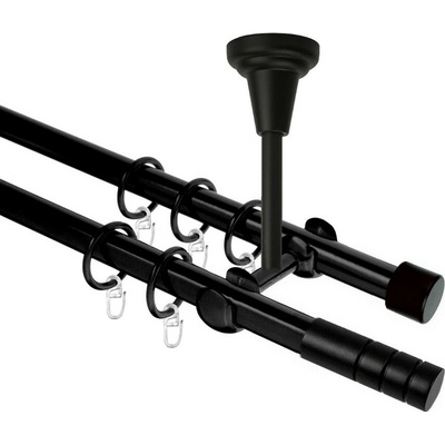 OK-GarnýžeCZ Garnýž kovová dvouřadá 19mm Techno černá 270 cm do stropu / kroužky s háčkem