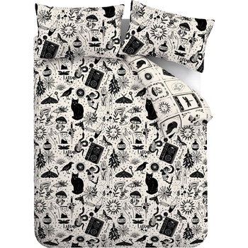 Catherine Lansfield Черно-бежово двойно удължено спално бельо 230x220 cm Enchanted Witchcraft - Catherine Lansfield (BD/60598/W/KQS/BLN)
