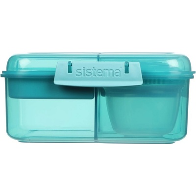 Sistema Dělený svačinový box Ocean Bound Bento Cube s nádobou na jogurt a 2 tácky 1,25 l, mátová