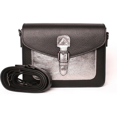 Dámská pevná kožená crossbody kabelka aktovka no. 822 černo-stříbrná