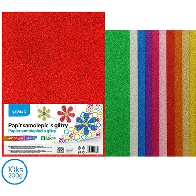 Papír barevný Luma A4, Bio Glitr samolepící, mix 10ks – Zboží Dáma