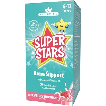 Natures Aid Super Stars Bone Support Strawberry Milkshake Flavor 60 Žuvacia tableta