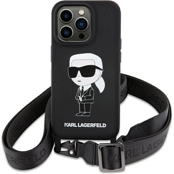 KARL LAGERFELD Кейс Karl Lagerfeld KLHCP15SSCBSKNK за iPhone 15 6.1"", твърд, черен / черен, Crossbody Silicone Ikonik (KXG0075625)