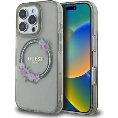 GUESS GUHMP16XHFWFCK iPhone 16 Pro Max 6.9" черен/черен твърд калъф IML Flowers Wreath MagSafe (3666339346379)
