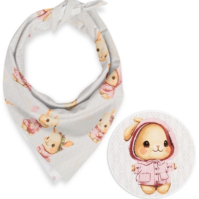 Biante detská bavlnená šatka Sandra SA-538 Ružové zajačiky a vtáčiky na bielom