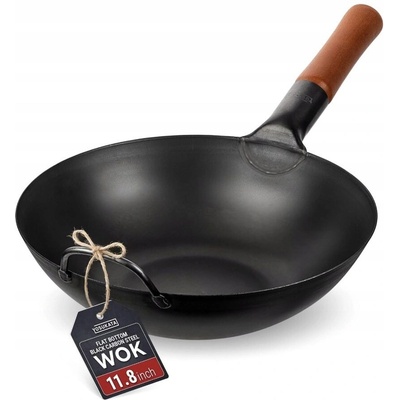 Wok z wysokowęglowej stali YOSUKATA černý 30cm ploché dno